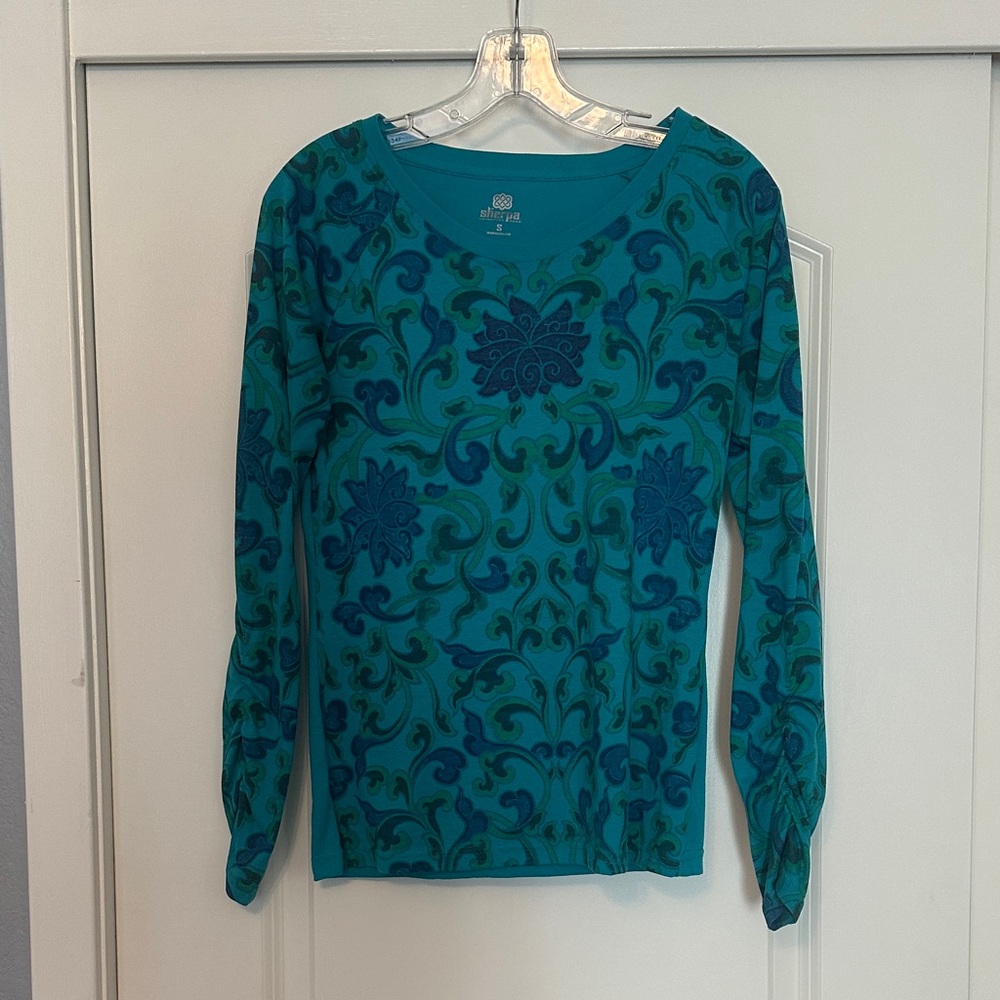 Teal Patterned Long Sleeve Top